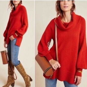 Anthropologie Orange Cowl Neck Sweater- XS